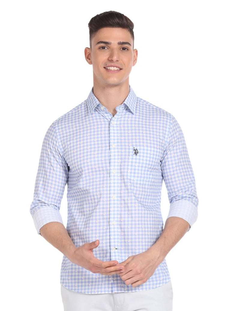 U.S. POLO ASSN. Men's Checkered Regular Fit Shirt (USSHTFX210_Blue