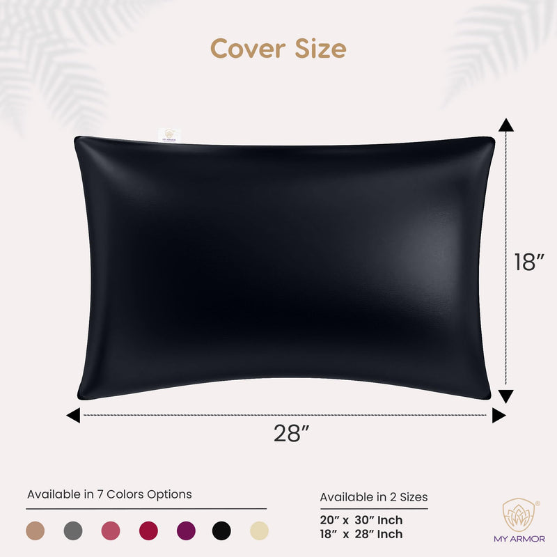 MY ARMOR Premium Satin Silk Pillow Covers for Hair and Skin for Women | 18" x 28" Silk Pillow Cases (Pack of 2) - Black