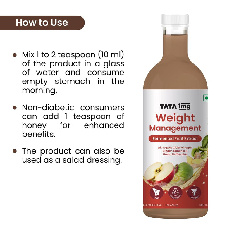 Tata 1mg Weight Management Juice with Green Coffee, Garcinia, Ginger, & Apple Cider Vinegar For Adults (Pack Of 1, 500ml)