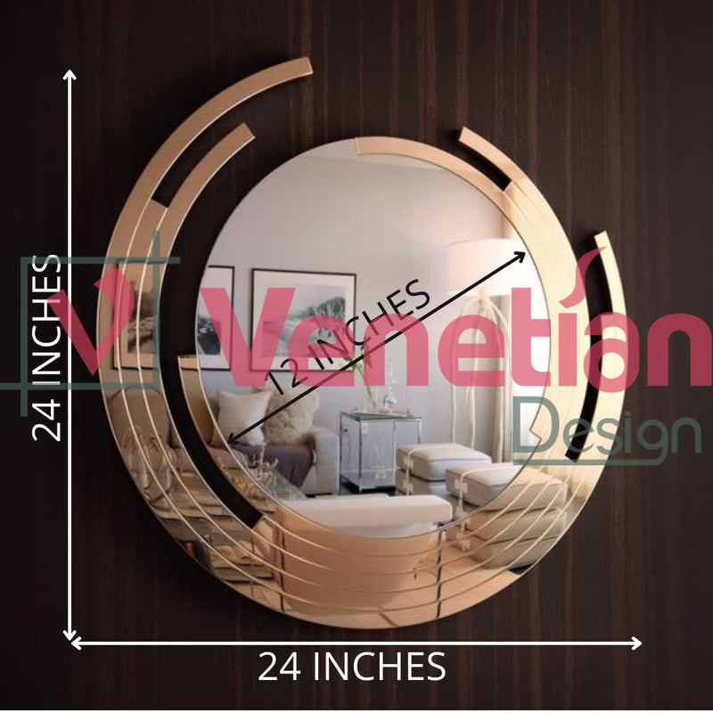 Venetian Design Eclipse Rose Gold Wall Mirror | 24 Inches Diameter | Made In India(Round) Unframed