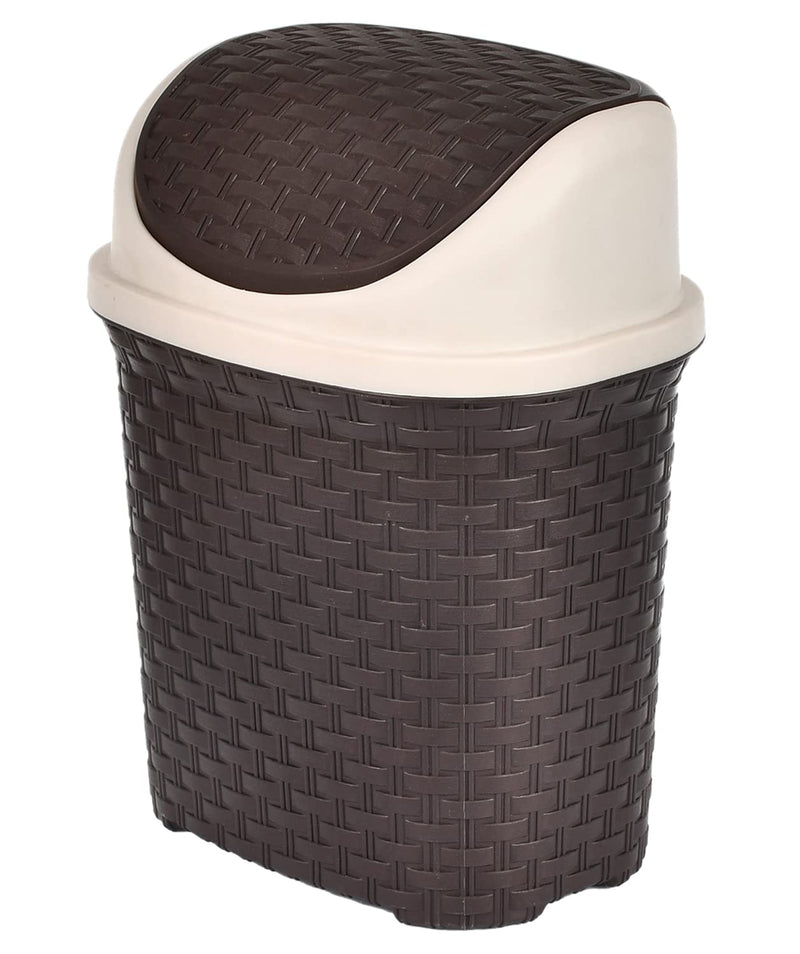 Kuber Industries Plastic Dustbin, Garbage Bin, Trash Can, Waste Bin With Swing Lid 7 Litre (Brown)-47KM0705