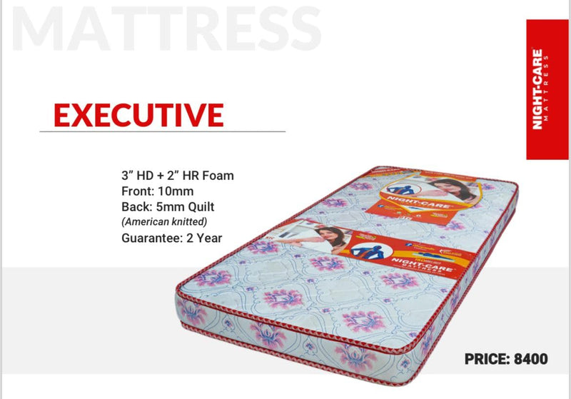 NIGHT CARE Executive 3" HD Comfort Mattress | Front 10mm Back 5mm Dual Side Quilt | Soft & Firm Support | Reversible Mattress | 2" High Resilience Foam | HD Mattress for Back Pain Relief (48*72*5)