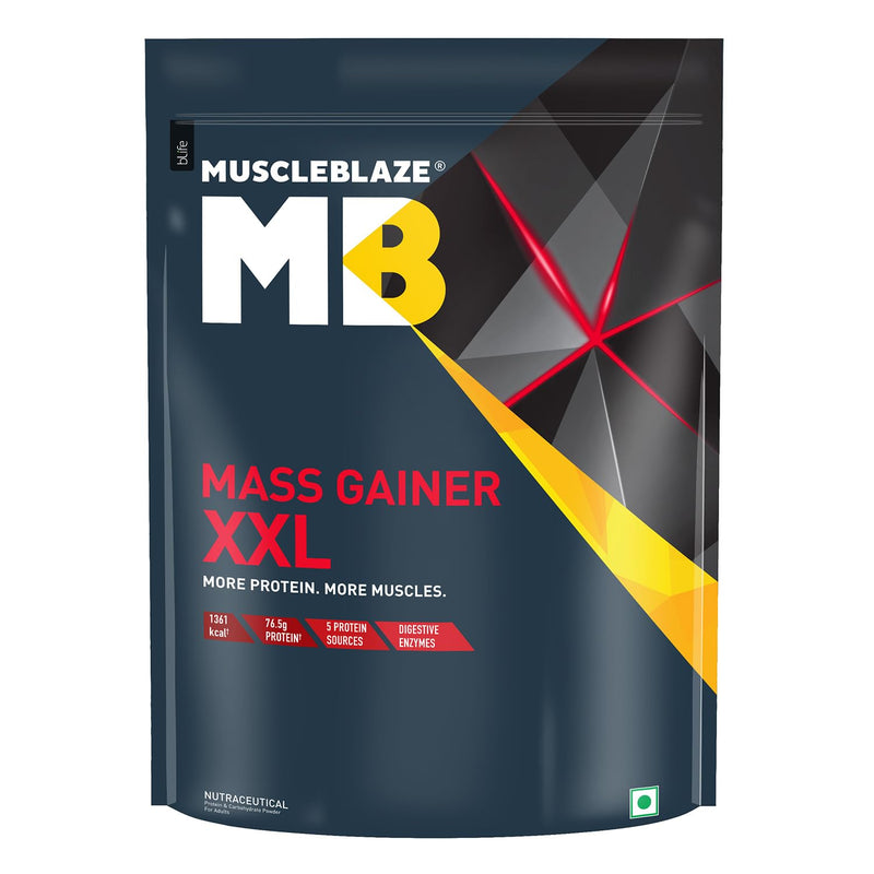 MuscleBlaze Mass Gainer Xxl, With Complex Carbs, High Protein & Digestive Enzymes (Chocolate, 1 Kg / 2.2 Lb) - Powder