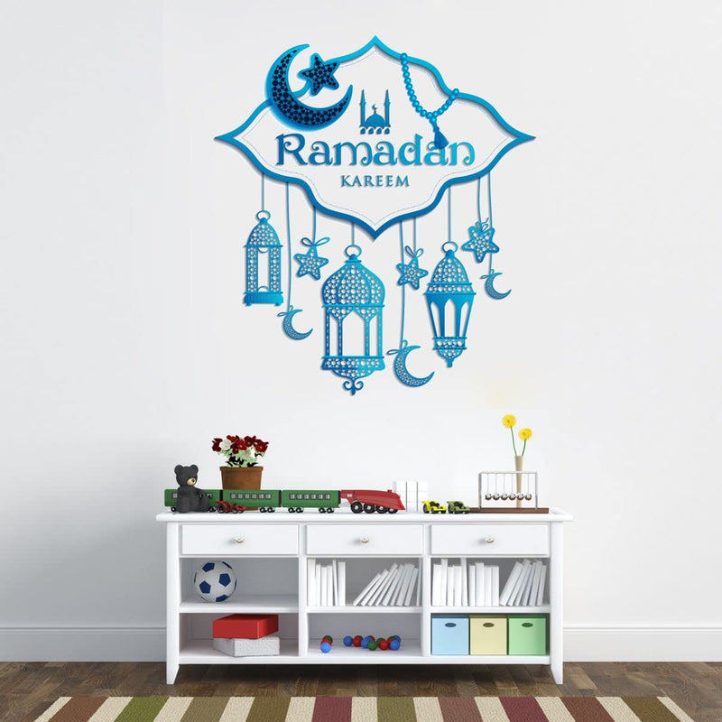 Sticker Studio PVC Vinyl Muslim Islamic Ramadan Kareem Masjid Wall Sticker Decal for Hall Living Room Bedroom, Size: 58 CM X 53 CM, Sky Blue, Pack of 1