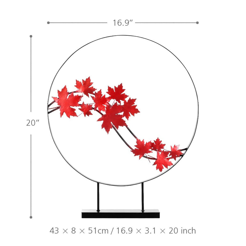 Tomfeel Maple Leaf Ornament Iron Circle Sculpture Abstract Modern Sculpture Home Decor Modern and Concise Artwork