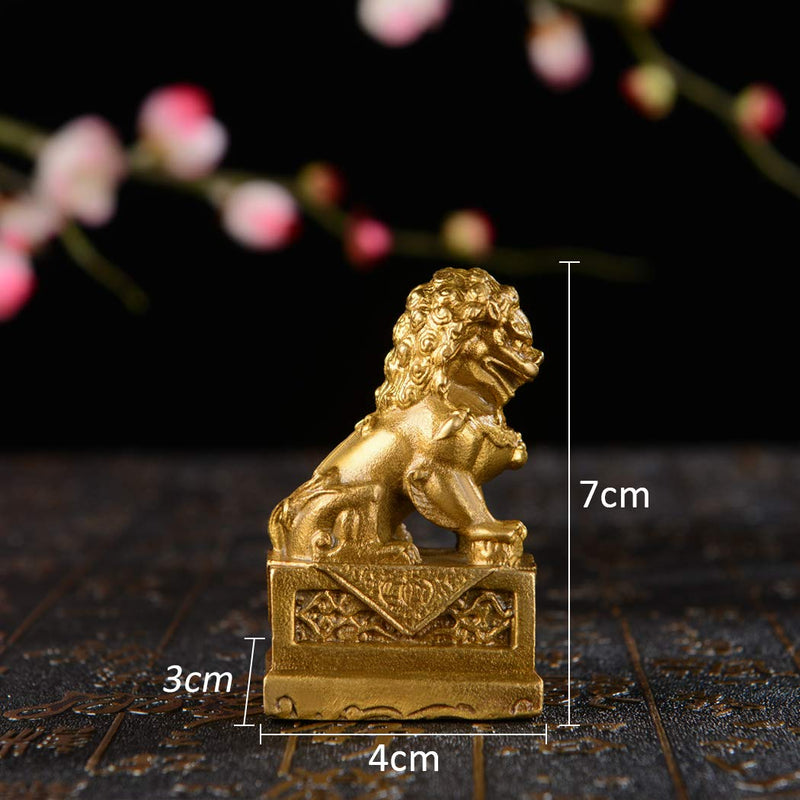 2.8in(H) Fengshui Brass Pair of Fu Foo Dogs Guardian Lion Statues Housewarming Congratulatory to Ward Off Evil Energy ZD099