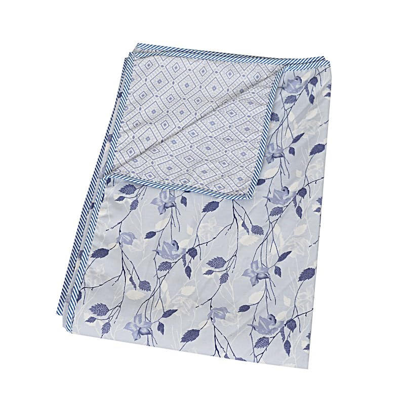 Rexxica Floral Printed Three Layer Cotton Blanket for Summer/Cotton dohar for Single Bed/ac Quilts for Summer (Size L*W 210 * 140 cm, Blue Haze)