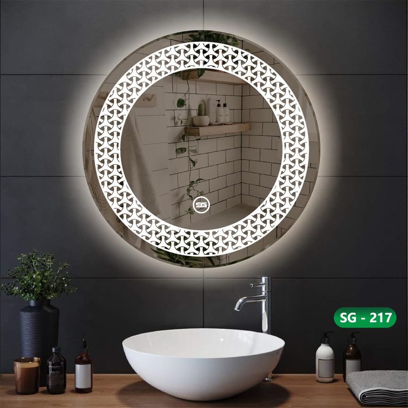 Spark Glass Round LED Sensor Mirror. (LedColour: White, Warm White, & Mix Light) - (Size:18x18 Inch)