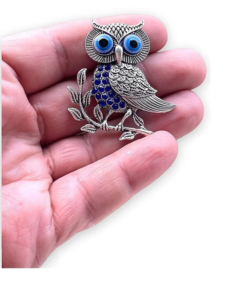 BLUE BEADS Silver Owl Turkish Evil Eye Fridge Refrigerator Sticker Magnet - Sign of Good Luck & Protection Unique Souvenir Items Home and Office Decorative Things & Car Accessories