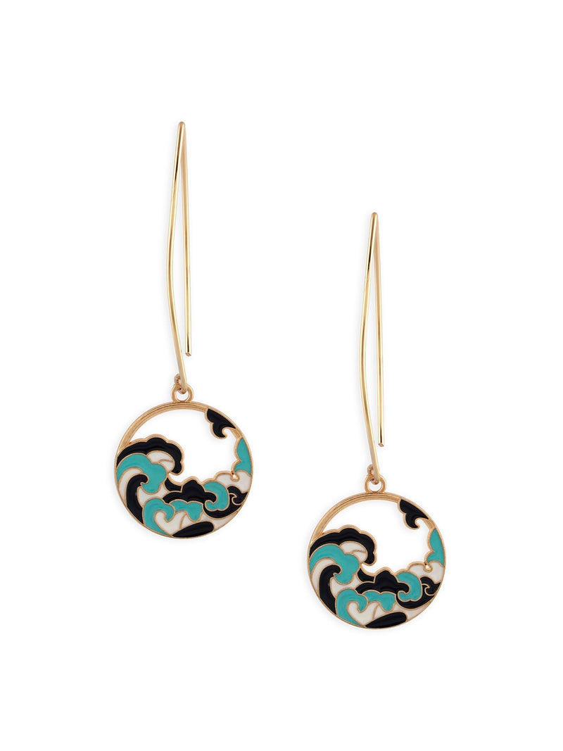 Zaveri Pearls Blue Enamelled Sea Wave Contemporary Drop Earring For Women-ZPFK16799