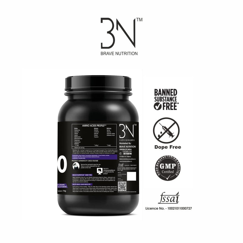 Brave Nutrition Whey Pro Protein Isolate Blend - 24g Protein, 11g EAAs, 4g Glutamine | Lean Protein Powder for Muscle Gain | Sports Nutrition | Muscle Builder Whey Concentrate for Men & Women [1Kg, Chocolate] Free Shaker Bottle