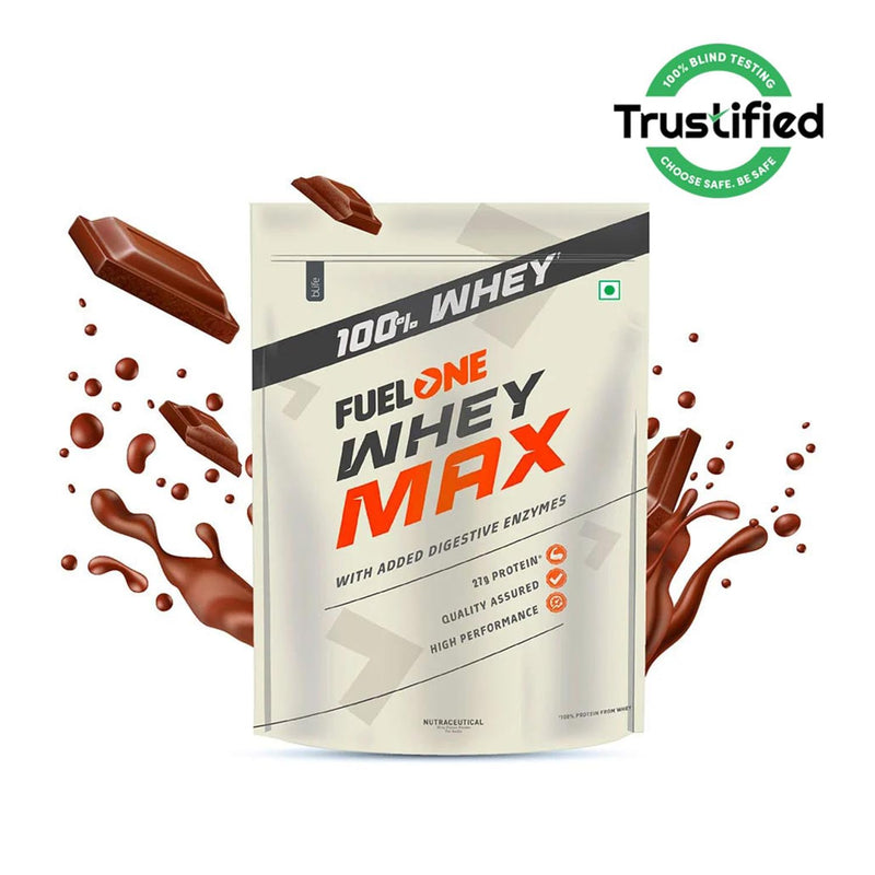 FUELONE Whey Max, Whey Protein Concentrate & Whey Protein Isolate, 27G Protein (Chocolate, 1Kg / 2.2Lb)