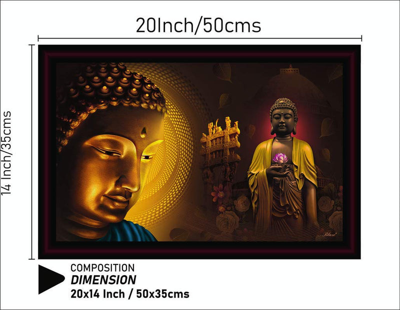 SAF Buddha UV Coated with Unbreakable Glass Framed Painting 20 Inch X 14 Inch SANFM30001A