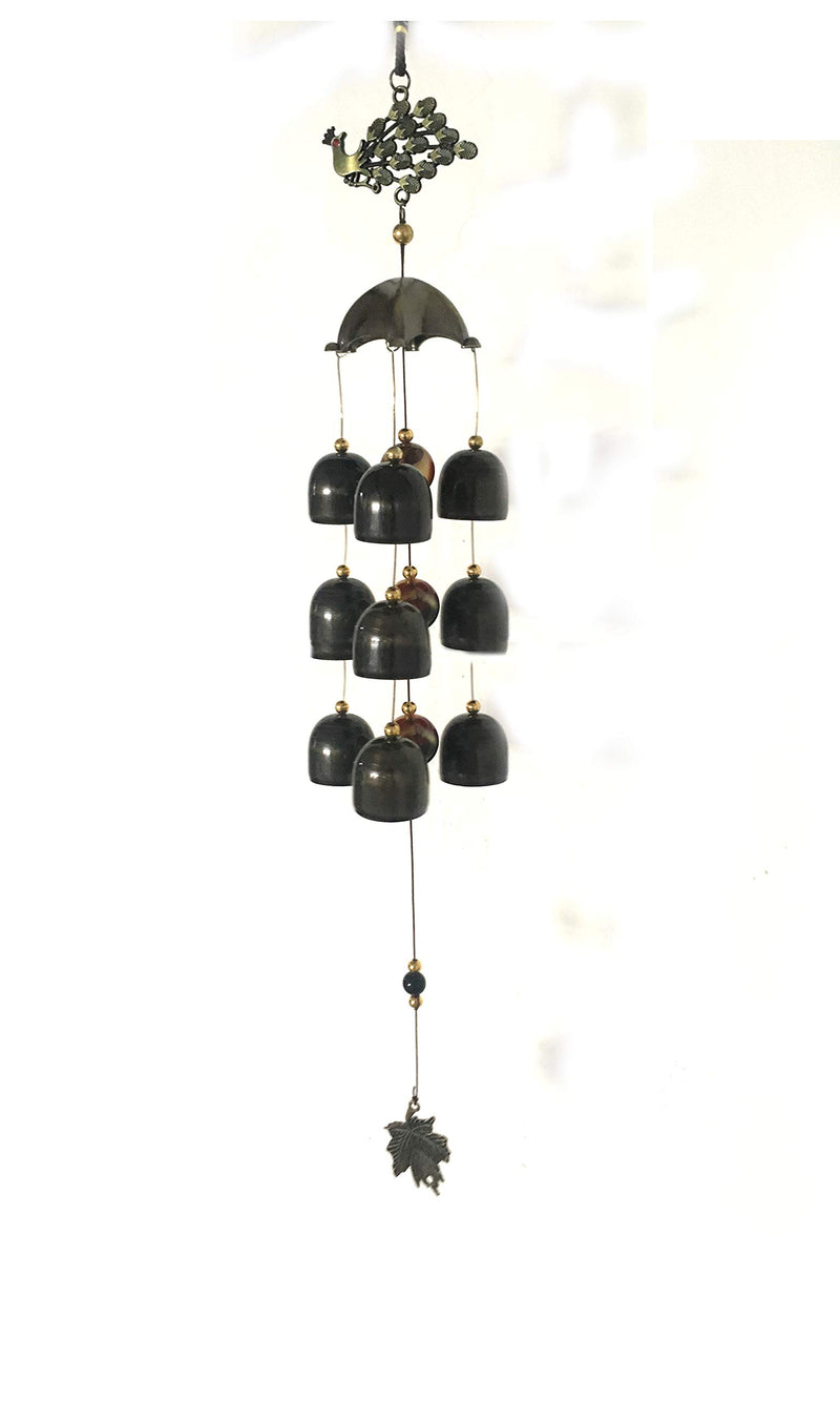 CrazyCrafts Metal Wind Chimes for Home Balcony Garden Positive Energy, Home Decor Hanging Long Brass Bells Gifts for Loved Ones 9 Bells Black Metal