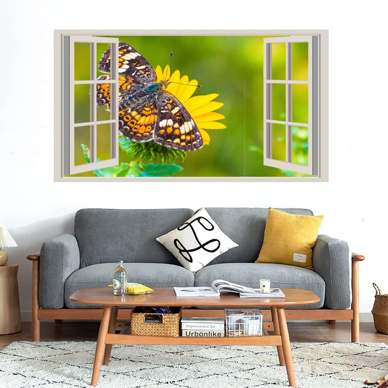 GADGETS WRAP Printed Wall Decal Sticker Fake Window Style Decal (90cm x 50cm) - Yellow Butterfly (2)