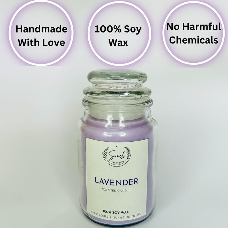 Suneh Aroma Candles Set of 3 Scented Aromatic Fragrance of Lavender for Gifting & Home Decor, Votive Glass Jar Candle, 350 Gms Each,Up to 60 Hours Burn Time