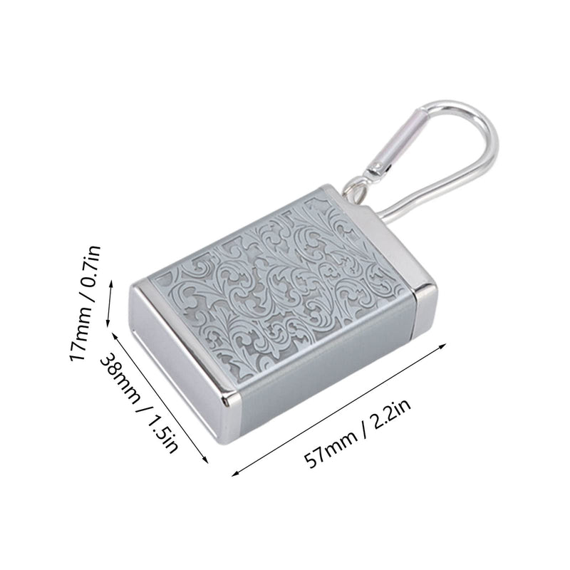 Portable Ashtray, Mini Size Embossed Pattern Cigarette Box Fireproof with Carabiner for Home Room (Silver)