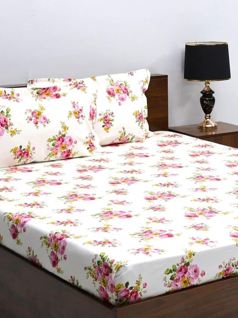 Bombay Dyeing Double Bedsheet Cotton - 180 Thread Count, Digital Print, Size: 229cmx274cm, Super Soft Bedding Set Bed Linen with 2 Pillow Covers - 7002 (Queen, Pink)