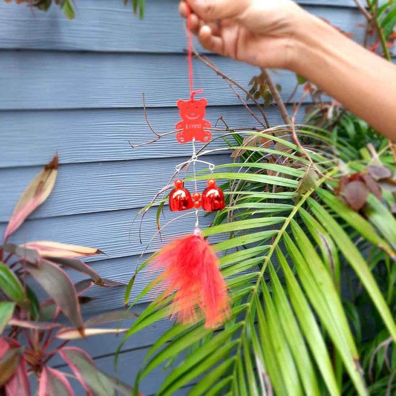 Apka Mart The Online Shop Teddy Bear Design Windchime with Good Sound (Red) 14 Inch for Positive Vibrations and Energy at Home and Office