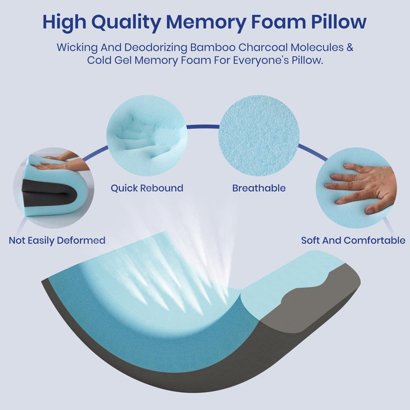 Maxzzz Gel Memory Foam Pillow, Luxury Bamboo Viscose Shredded Pillow for Side Sleepers & Back Sleepers, Firm and Soft Bed Pillows-1 Pack Queen Size(24 * 16 * 4.5 inch)