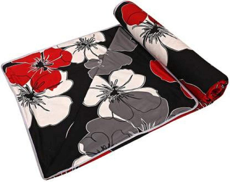 SINWAR HOME DECOR Poly Cotton Flower Printed Reversible Single Bed Comforter Dohar/Blanket/Quilt (RED&Black, Single)