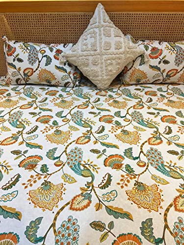 Anchals Collection Jaipuri Block Print Double Bed 90 X 100 inch Queen/King Size Cotton bedsheet Set with Two Full Size Pillow Covers�100% Stylish