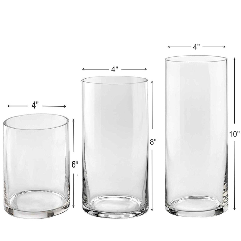 DECENT GLASS Glass Flower Vase (15 cm, 20 cm, 25 cm, Clear) Set of 3