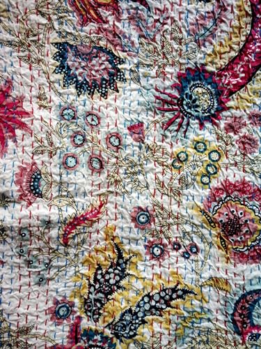 BOHEKANT Handicraft Cotton Hand Embroidery Kantha Quilt Kantha Bed Cover Handmade Kantha Bedspread Kantha Blanket Throw-19 (Twin, 60x90 Inches, Single Bed)