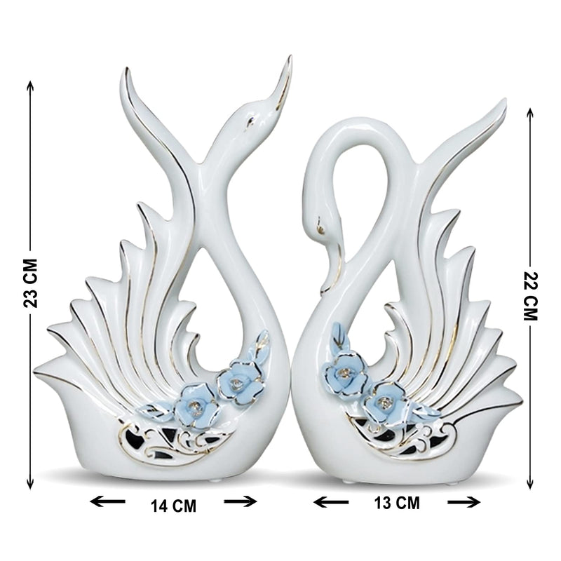 Xtore¨ Modern Elite Swan Pair Ceramic Art Figure | Beautiful Home Decor (Set of 2, White)