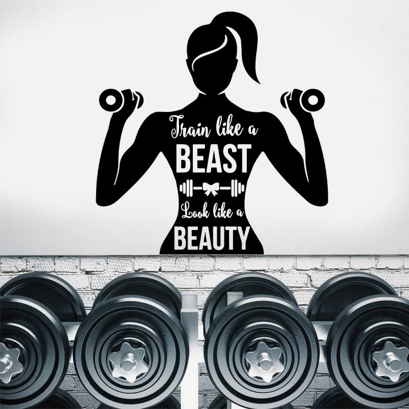 GADGETS WRAP Vinyl Train Like A Beast Look Like A Beauty Gym Sign Quote Wall Sticker