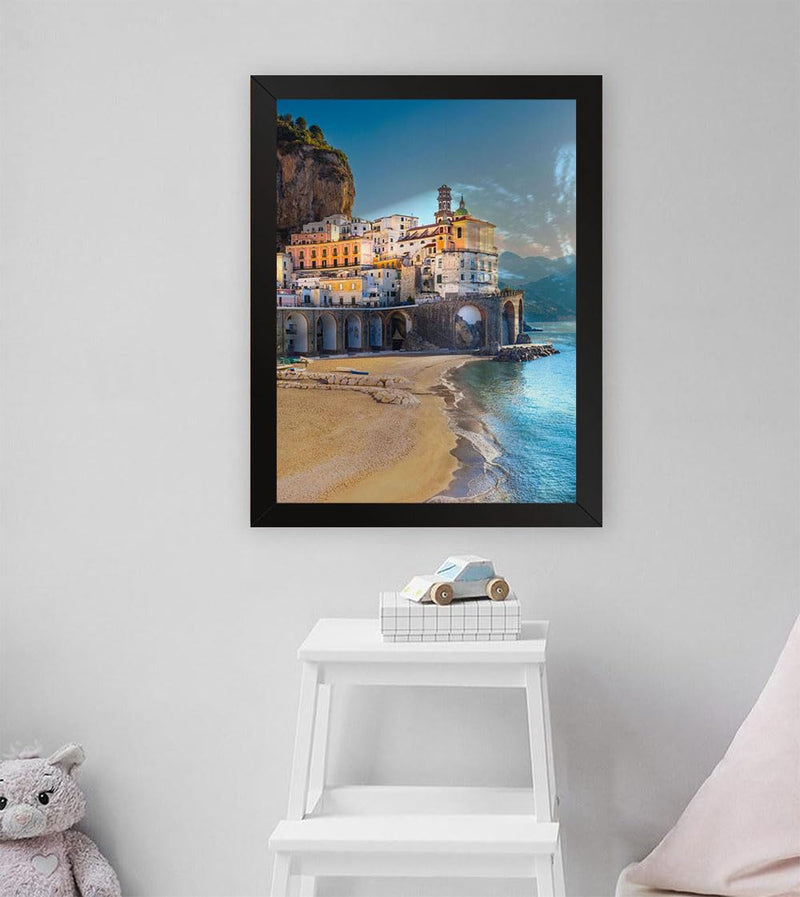 GADGETS WRAP Printed Photo Frame Matte Painting for Home Office Studio Living Room Decoration (11x17inch Black Framed) - Morning View Of Amalfi Cityscape