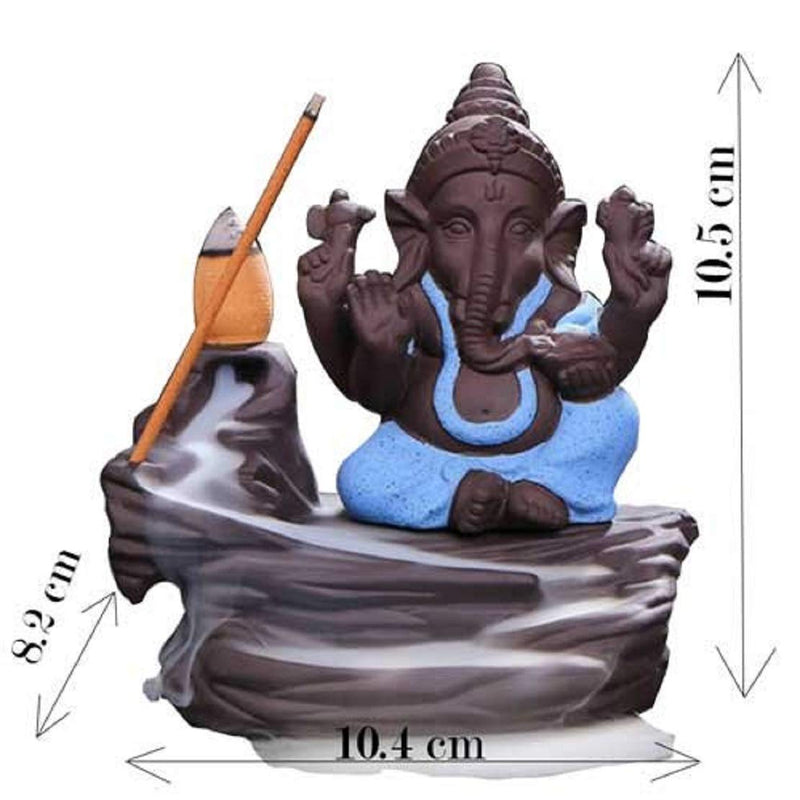 Craftam PolyResin Ganesha Smoke Fountain Backflow Waterfall Cone Incense Holder Showpiece Statue with 10 Back Flow Incense Cone (Blue) Item Name (aka Title)