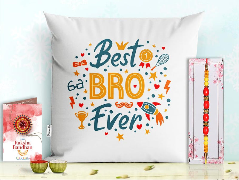 Pillow Rakhi for Brother with Gift - Rakhi with Rakhi Cushion with Filler Greeting Card- Rakhi for Brother, Gifts for Brother, Gifts for Rakhi, Gifts for Rakshabandhan Rakhi Gifts-PD-CU-21