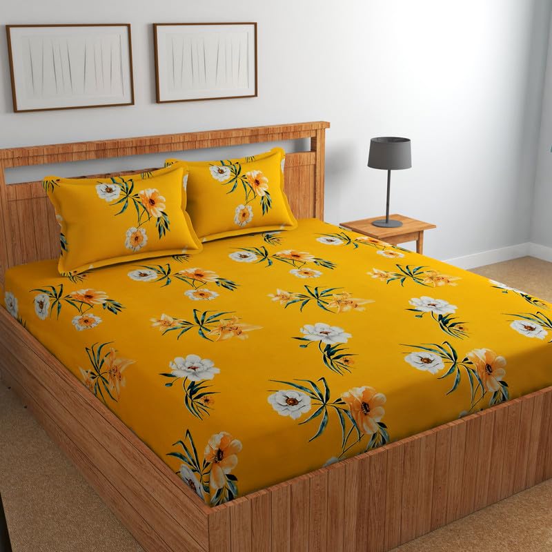 Florida Bedsheet for Queen Size Bed with Pillow Covers and Made of Cotton with Floral Print