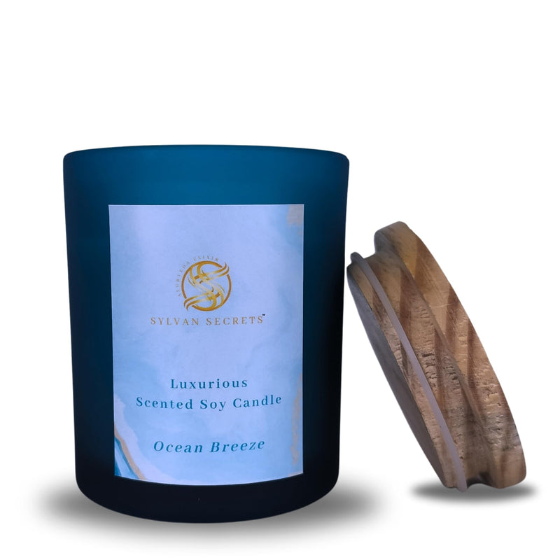 Sylvan Secrets Luxurious Scented Soy Candle Ocean Breeze | Pure & Natural Oil & Fragrance | Invigorating Ocean Breeze Aroma 180 gm