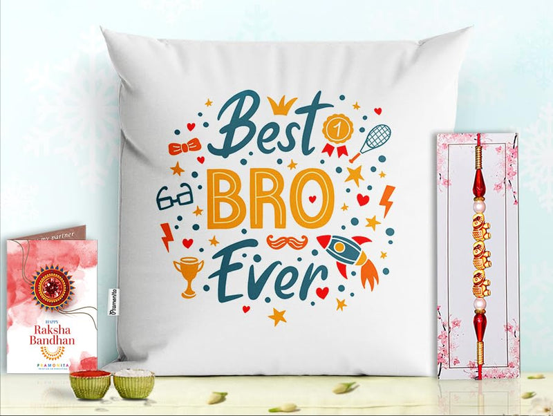 Pillow Rakhi for Brother with Gift - Rakhi with Rakhi Cushion with Filler Greeting Card- Rakhi for Brother, Gifts for Brother, Gifts for Rakhi, Gifts for Rakshabandhan Rakhi Gifts-PE-CU-21