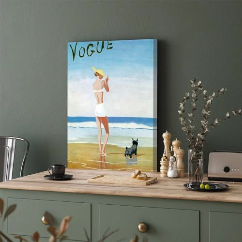 GADGETS WRAP Canvas Gallery Wrap Framed for Home Office Studio Living Room Decoration (11x17inch) - Vogue Magazine Cover Featuring A Woman On A Beach