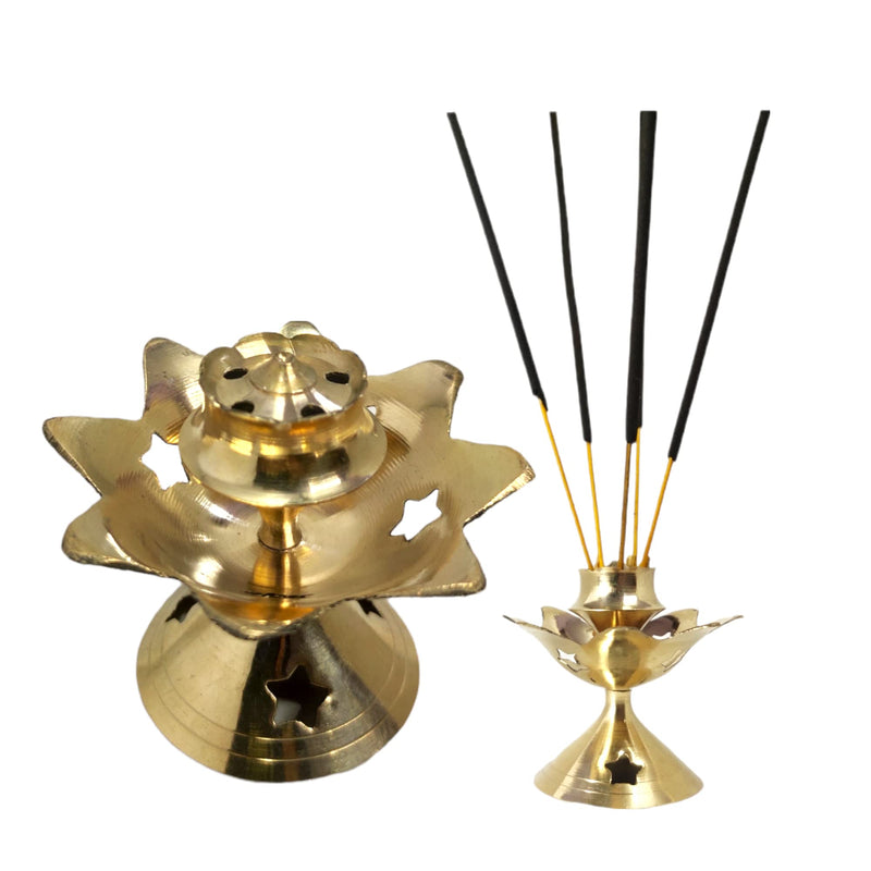 Brass Agarbatti Stand, Brass Incense Stick Holder, Pooja Items agarbatti Stand, 5 Holes (Gold) (Pack of 1)