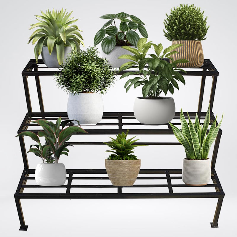 TrustBasket 3 Step Stand for Multiple Plants and Pots Stand, Indoor Shelf Holder Rack, Gardening Stand,indoor outdoor (Black) Premium Strong Durable Flower Pot Stand | Gamla Stand