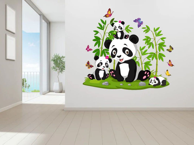 Delight Art Beautiful Pandas and Butterfly Design Wall Sticker Size - (55 * 62) cm