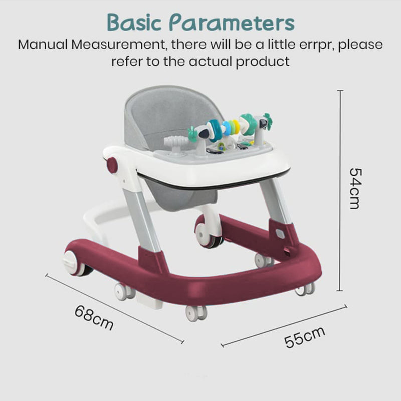 StarAndDaisy Tiny Baby Walker 2-in-1 for 6-18 Months Girsl and Boys, Infant & Baby Activity Walker, Adjustable Height, Musical Tray, Brakes Prevant from Falling, Walk Mood. (Maroon)