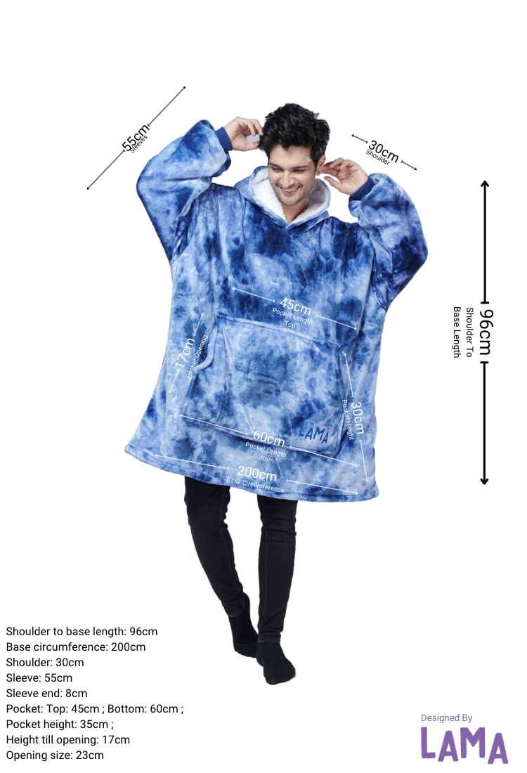 LAMA STORE Premium Sherpa Wearable Blanket Hoodie | Cozy Oversized Hooded Blanket with Large Front Pockets for Women & Men | Tie Dye Blue