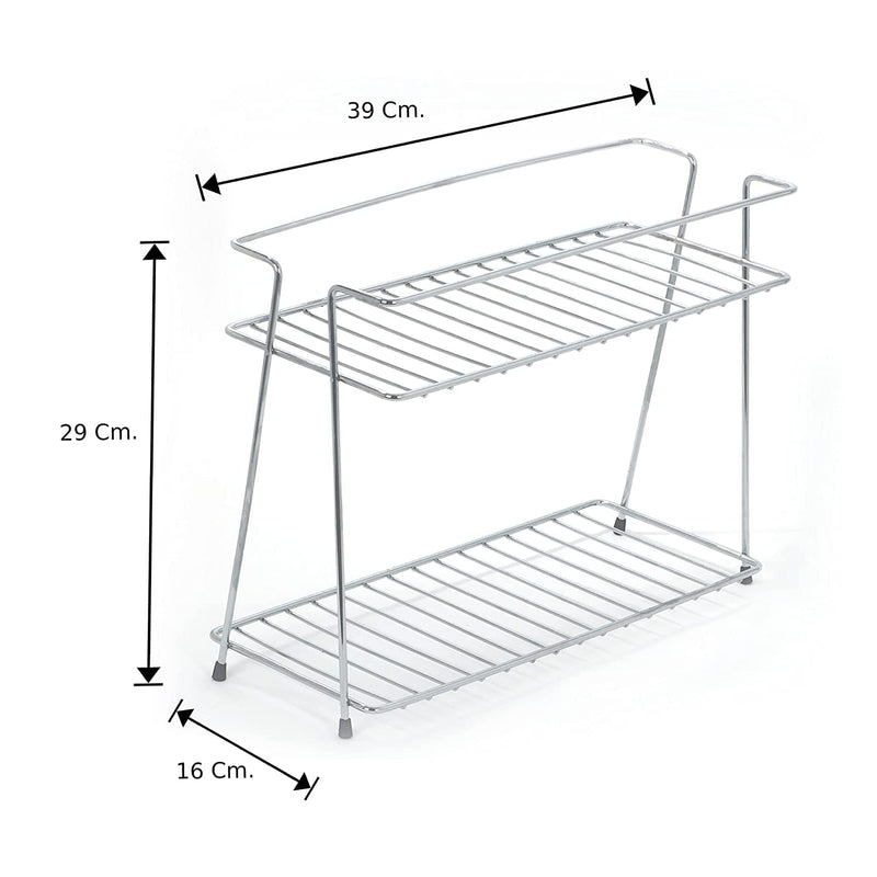 CR18 COLLECTION Multipurpose Stainless Steel Kitchen Rack, Kitchen Organizer, Counter Top Stainless Steel Kitchen Stand 2-Tier Trolley Basket for Boxes Utensils Dishes Plates for Home, Tiered Shelf