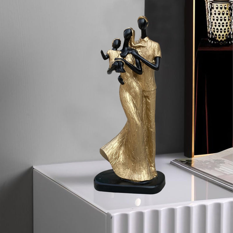 Xtore Stylish Golden Black Resin Couple Statue with Child for Home Decor (Pack of 1, Black & Golden)