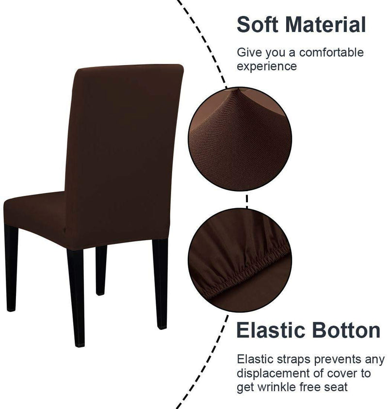 BRIDA ® Polyester Spandex Solid Plain Stretchable Elastic Dining Chair Covers Set of 6 (Brown, Standard)