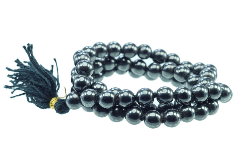 SS Gems And Rudraksha Non-Precious Metal Round Shape Magnet Mala for Unisex (Black)