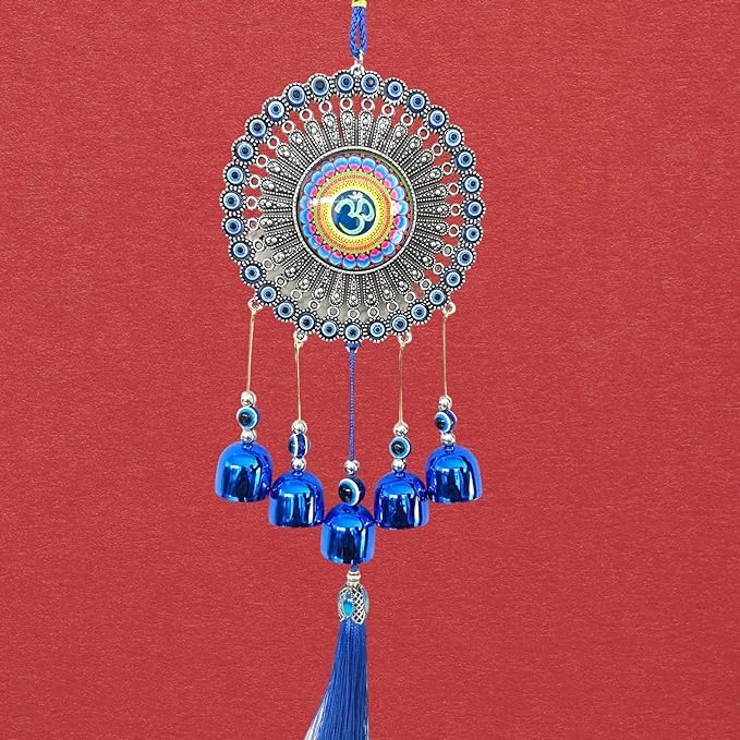 ARTWAVE Creations Wind Chime Evil Eye for Home & Office Main Door Entrance Wall Hanging for Positive Vibes & Removes Negative Energy Nazar Battu Evil Eye (34 cm Height) (Metal, Blue)