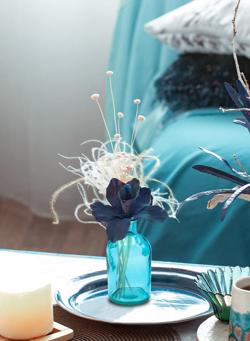 Serene Spaces Living Blue Medicine Bottle Bud Vases, Set of 6 - Semi-Transparent Antique Vases Provide Vintage Style Anywhere, 5.25" Tall