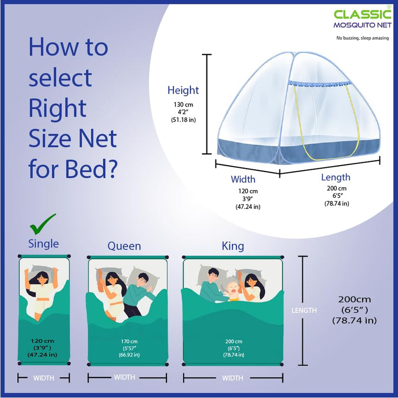 Classic Mosquito Net for Single Bed | Foldable Machardani | Polyester Strong 30GSM mesh | PVC Coated Corrosion Resistant Steel Wire - Red.