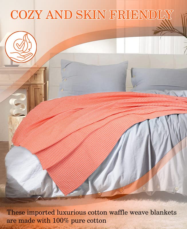 BSB HOME 100% Pure Cotton Thermal Blanket Breathable, Soft Waffle, Cozy & Skin Friendly All Season for Bed & Sofa Indoor andOutdoor Single Bed Blanket | Dohar (Colour-Orange, 152 x 228 Cm)